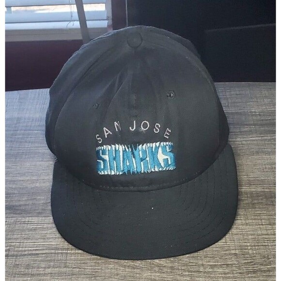 Vintage 90s NHL SJ San Jose Sharks Starter Small Script Snapback Hat Chomp - Picture 1 of 6